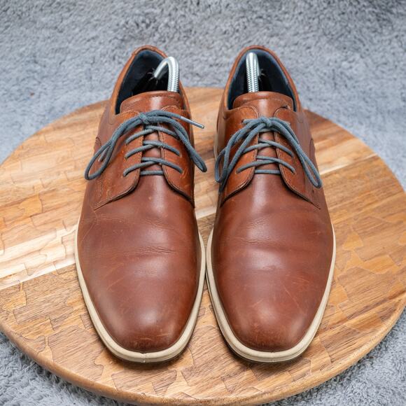 Ecco Shock Point Men's 42 US 8.5-9 Brown Leather Lace-Up Loafer Shoe - Picture 2 of 7